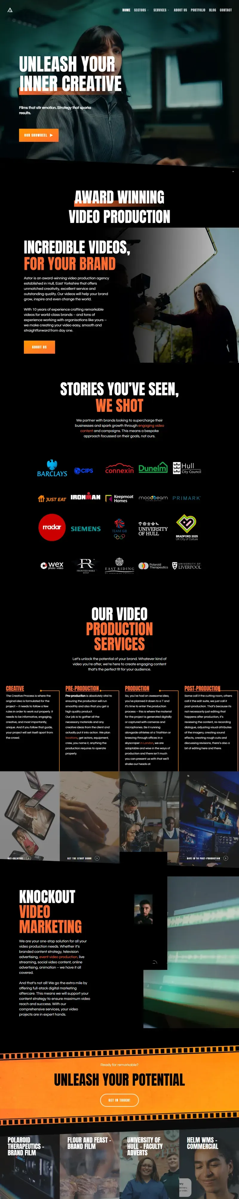 Full-page screenshot of the Astor Film Productions website (astorprod.com)