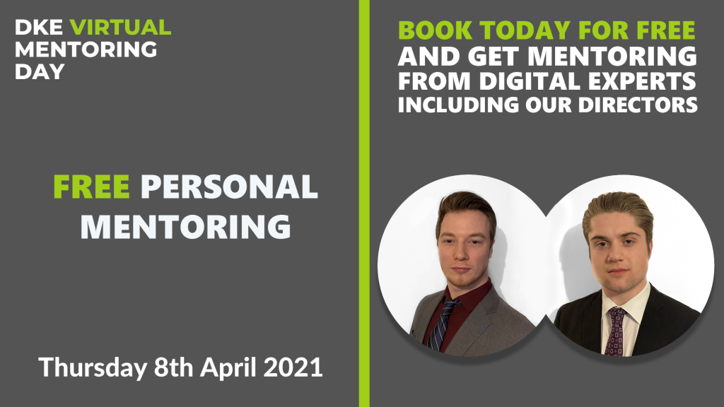 Advertisement showing Assured Marketing Directors; Connor Hewson & Jack Story offering Free Mentoring as part of the digital knowledge exchange virtual mentoring day in April